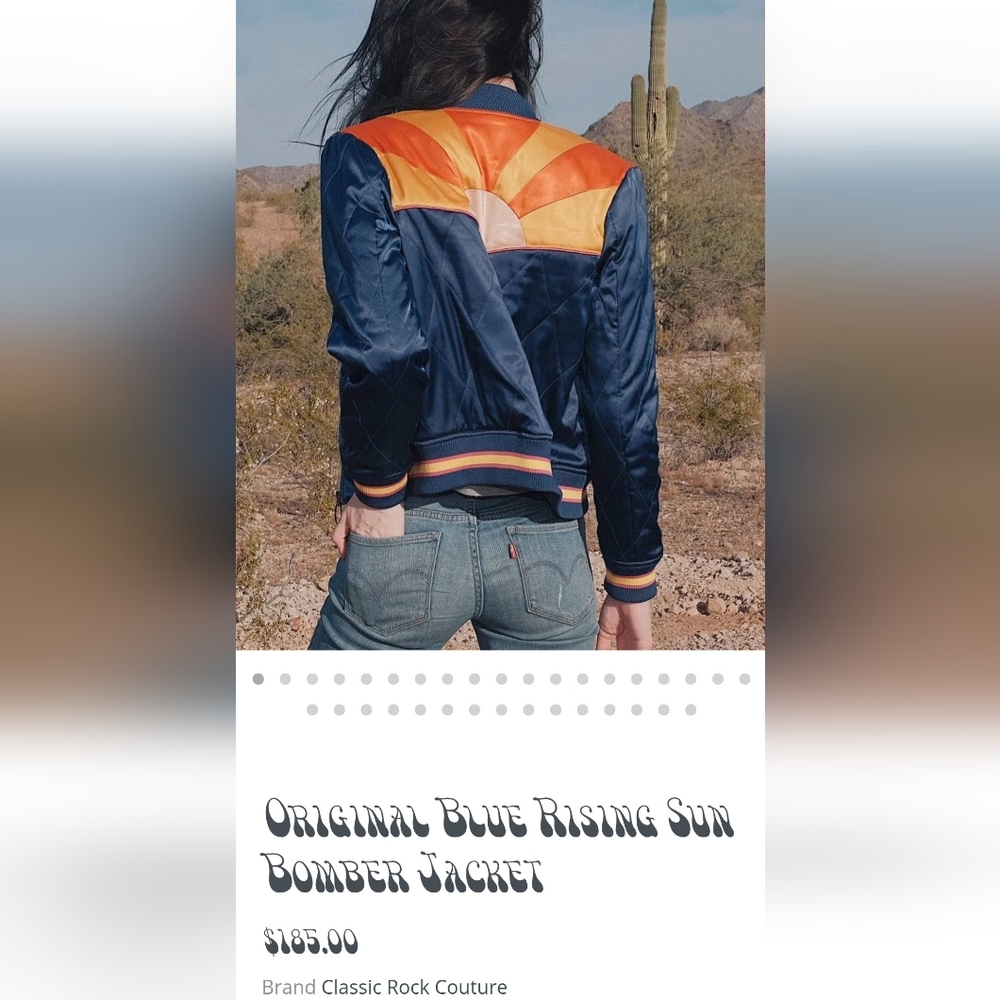 Moving Sale! { Classic Rock Couture Original Blue Rising Sun Bomber Jacket XL - Picture 2 of 12
